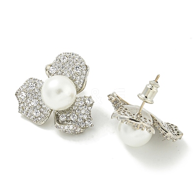 Rack Plating Brass Micro Pave Clear Cubic Zirconia Stud Earrings EJEW-H014-13P-01-1