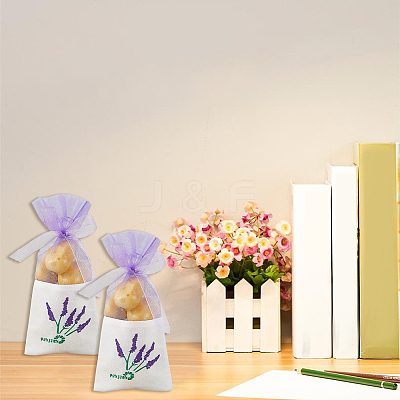 25Pcs Printed Cotton Organza Dried Flower Storage Drawstring Bags with Ribbon ABAG-SP0001-56B-1