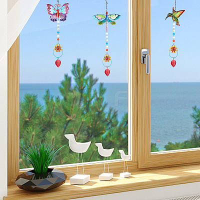 3Pcs 3 Style Iron Hummingbird Butterfly Dragonfly Pendant Decorations DIY-GA0005-48-1