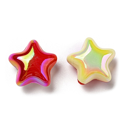UV Plating Rainbow Iridescent Opaque Acrylic Beads X-MACR-D081-13-1