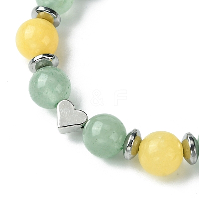 Natural Green Aventurine & Topaz Jade & Brass Heart Braided Bead Bracelet BJEW-JB09703-02-1