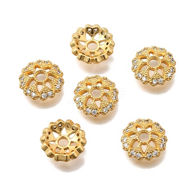 Brass Micro Pave Clear Cubic Zirconia Bead Caps KK-G600-11G-1