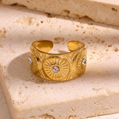 304 Stainless Steel Rhinestone Open Cuff Rings WG2F424-01-1