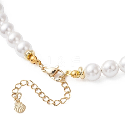 8MM Round White Shell Pearl Beaded Necklaces NJEW-JN05700-1
