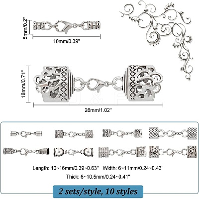 20Pcs 10 Style Zinc Alloy Lobster Claw Clasps FIND-PH0009-99-1