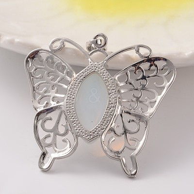 Butterfly Platinum Tone Brass Opalite Pendants G-M288-03-1