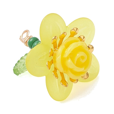 7Pcs Glass Seed Beaded Rose Flower Pendants PALLOY-MZ01231-1