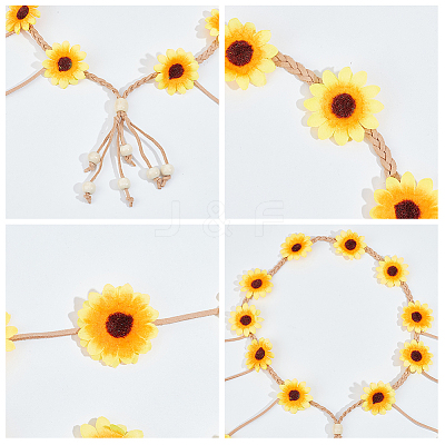 2Pcs 2 Colors Cloth Sunflower Hippie Headband Floral Crown OHAR-CP0001-15-1