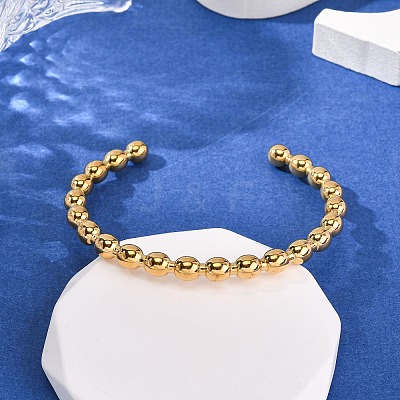 304 Stainless Steel Beads Cuff Bangles for Women BJEW-G749-18G-1