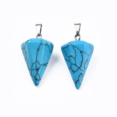 Cone/Spike/Pendulum Dyed Synthetical Blue Turquoise Stone Pendants G-R278-77-1