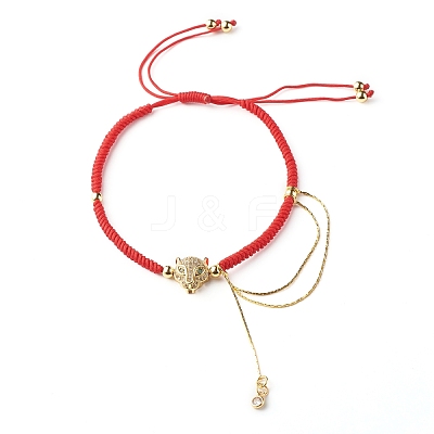 Leopard & Chain Brass Micro Pave Cubic Zirconia Bracelet for Girl Women BJEW-JB06979-1