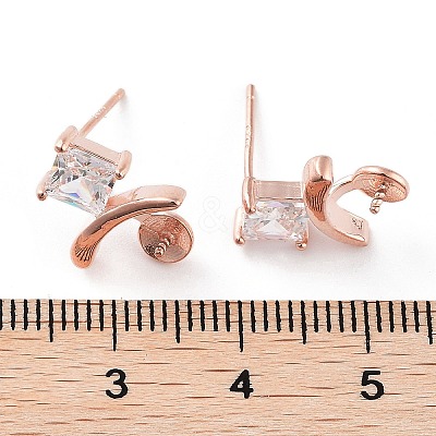 925 Sterling Silver with Cubic Zirconia Stud Earring Findings EJEW-B038-19RG-1