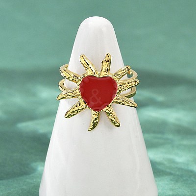 Heart Sun 304 Stainless Steel Enamel Finger Rings for Women RJEW-G355-08G-02-1
