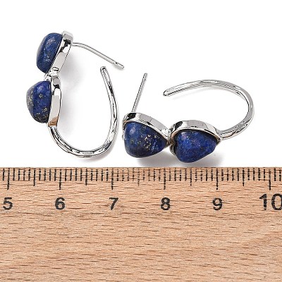 Valentine's Day Heart Natural &Lapis Lazuli Stud Earrings EJEW-T053-01P-12-1