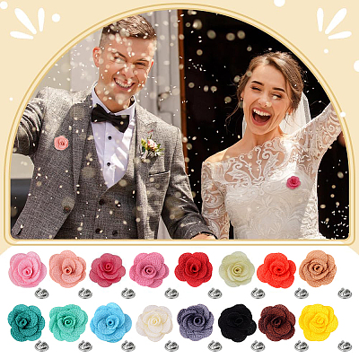 17Pcs Cloth Flower Brooches JEWB-FG00002-1