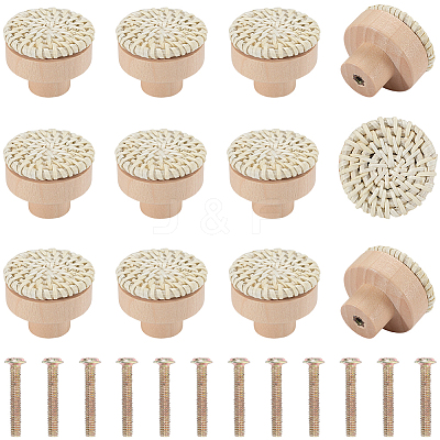 Rattan Woven & Wood Round Drawer Knobs DIY-WH20410-01B-1