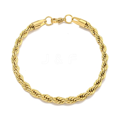 Ion Plating(IP) 5MM 201 Stainless Steel Rope Chain Bracelets for Women BJEW-R318-02G-1