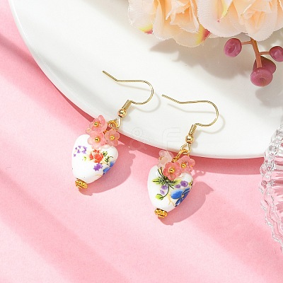 Handmade Porcelain & Acrylic Beads Dangle Earrings for Women EJEW-JE07329-1