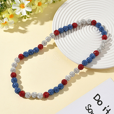1Pc Polymer Clay Rhinestone Round Beaded Stretch Necklaces NJEW-SP0001-14G-1