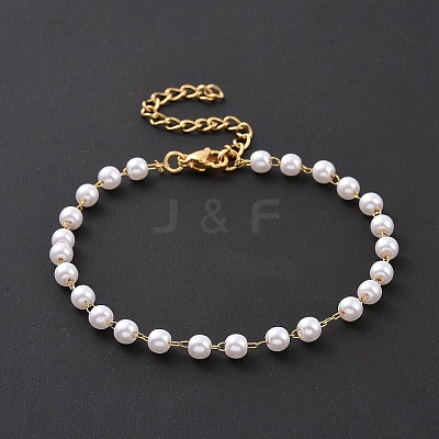Round Plastic Imitation Pearl Beaded Bracelets BJEW-E054-08G-1