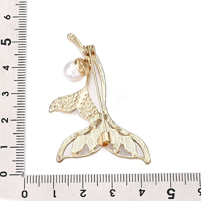 Alloy Crystal Rhinestone & Glass Whale Tail Brooch Pins with ABS Pearl for Clothes Backpack JEWB-T005-04KCG-1