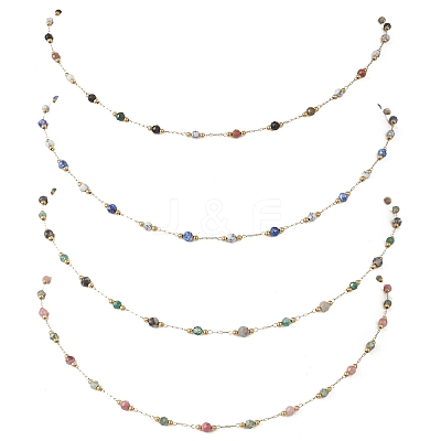 Handmade 3MM Faceted Round Mixed Gemstone Beads & 316 Stainless Steel Round Link Chains Necklaces NJEW-JN05872-1