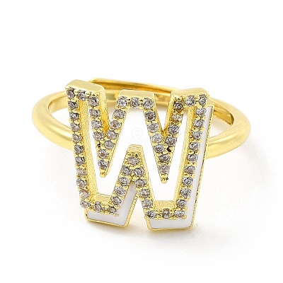 Mixed Color Enamel Initial Letter Adjustable Ring with Clear Cubic Zirconia RJEW-P045-01G-W-1