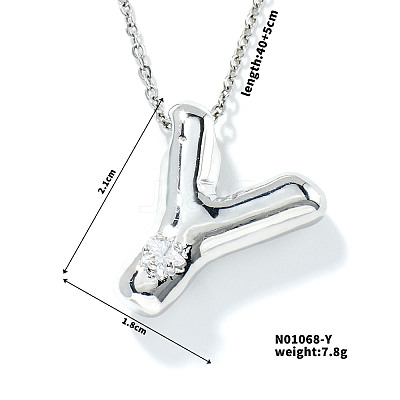 Brass Pave Clear Cubic Zirconia Shiny Balloon Letter Pendant Necklaces IT0451-15-1
