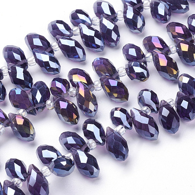 Electroplate Glass Faceted Teardrop Beads Strands X-EGLA-D014-11-1