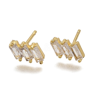 Clear Cubic Zirconia Triple Rectangle Stud Earrings EJEW-L234-083G-1