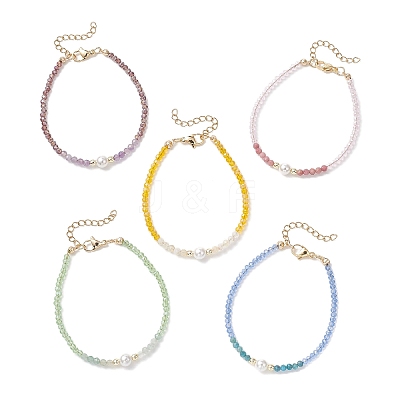 Natural & Synthetic Mixed Gemstone & Shell Pearl Beads & Glass Beaded Bracelets for Women BJEW-JB13078-1