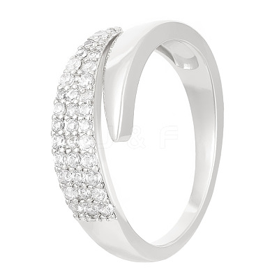 Brass Micro Pave Clear Cubic Zirconia Cuff Rings for Women FS-WGC3917-01-1