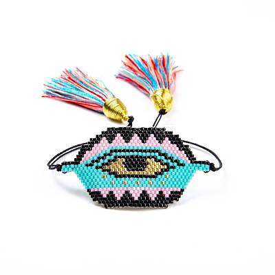 Miyuki Seed Braided Bead Bracelet with Double Tassel BJEW-A121-17-1