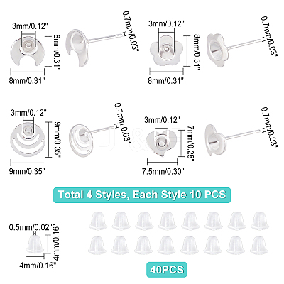 40Pcs 4 Style 304 Stainless Steel Stud Earring Settings STAS-DC0007-37-1