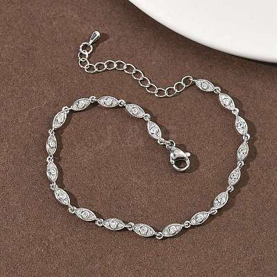 Brass Micro Pave Clear Cubic Zirconia Eye Link Chain Bracelets for Women BJEW-G764-09P-1