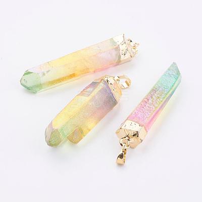 Electroplate Natural Quartz Crystal Pendants G-F463-26G-1