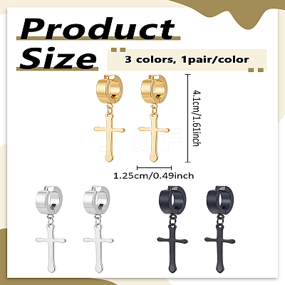 6Pcs 3 Colors 04 Stailess Steel Cuff Earrings EJEW-LP0007-055-1
