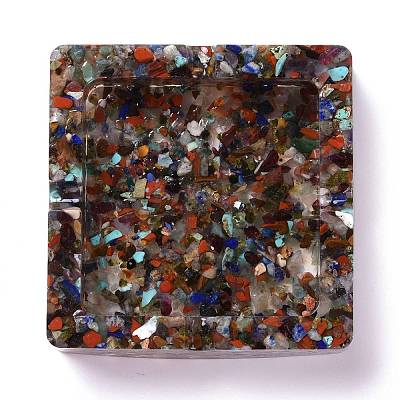 Resin with Natural Mixed Stone Chip Stones Ashtray DJEW-F015-04A-1