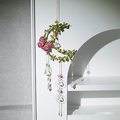Metal Moon & Plastic Leaf Hanging Ornaments PW-WGD7AFA-01-1