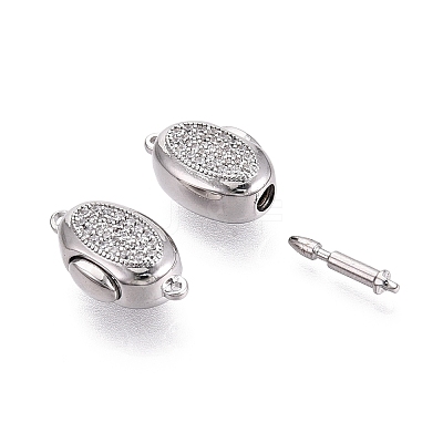 Brass Micro Pave Clear Cubic Zirconia Box Clasps KK-Q074-06P-1