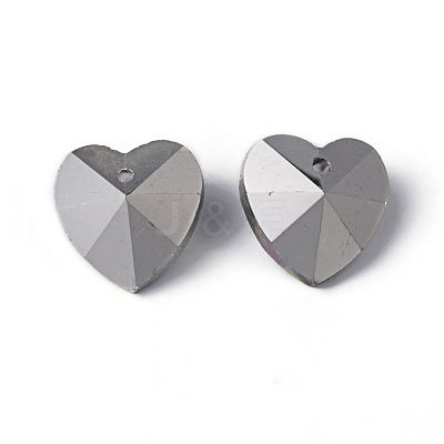 Faceted Heart Electroplated Glass Pendants X-EGLA-R082-04-1