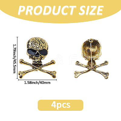 4Pcs Skull Zinc Alloy Brooches for Backpack Clothes JEWB-FH0002-04AG-1