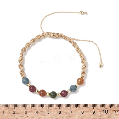 2Pcs Adjustable Natural Green Jade Imitation Tourmaline & Brass Beads Braided Bead Bracelets for Women BJEW-JB13542-01-1