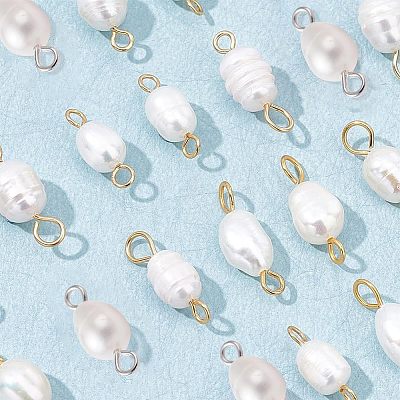 40Pcs 4 Style Natural Cultured Freshwater Pearl Beads Links Connectors FIND-NB0002-11-1