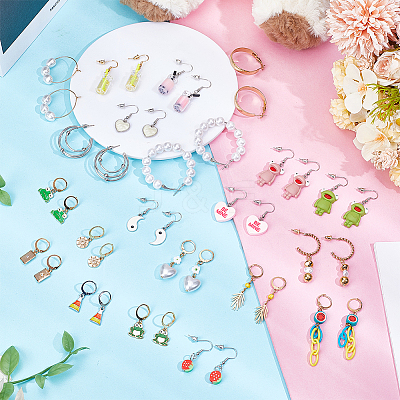 4 Styles Alloy Resin Hoop Earring Set for Women EJEW-UN0002-79-1