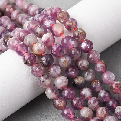 Natural Lepidolite/Purple Mica Stone Beads Strands G-B133-A01-6MM-1