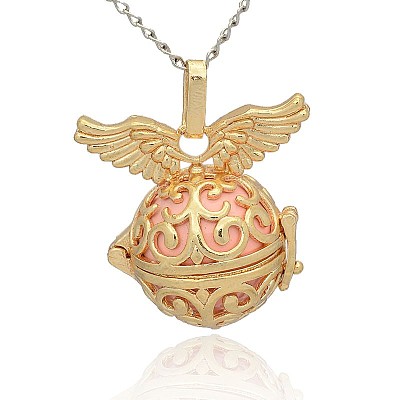 Golden Tone Brass Hollow Round Cage Pendants KK-J234-07G-1