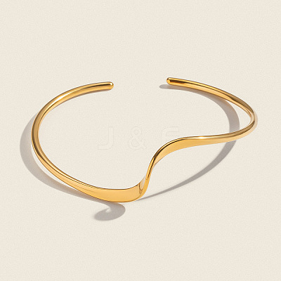 Minimalist Wave Shape 304 Stainless Steel Open Cuff Bracelets for Women XJ3196-1