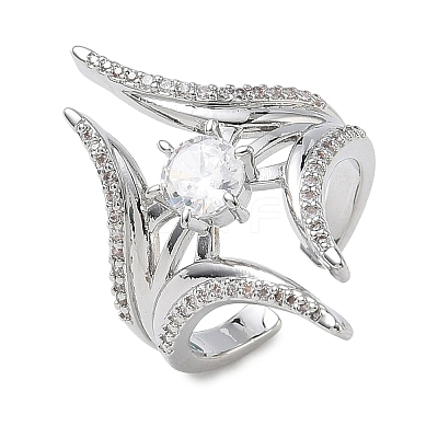 Brass Micro Pave Cubic Zirconia Cuff Open Rings for Women RJEW-L343-09P-01-1