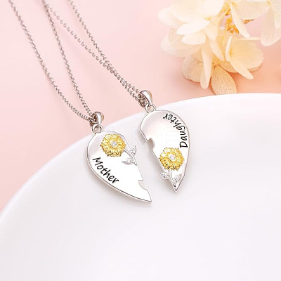 2Pcs Mother's Day Sunflower Heart Alloy Crystal Rhinestone Mother and Daughter Pendant Necklaces FS-WGEE931-01-1
